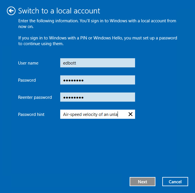 Accounts windows10 Service Accounts