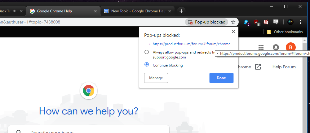 google chrome pop up blocker settings