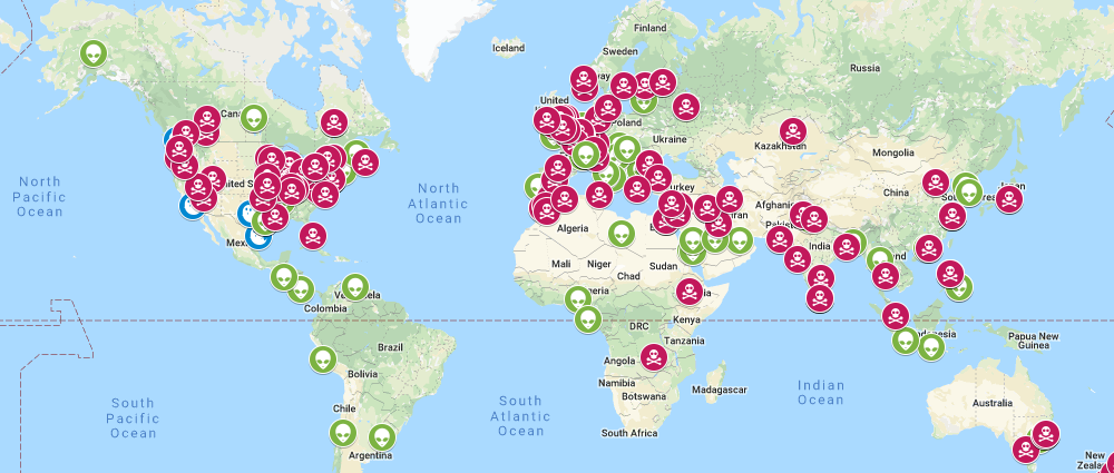 Carte du monde botnet ddos ​​cyber