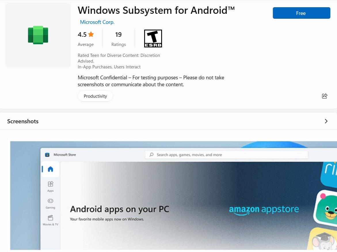 Windows 11 : Une application relative au sous-système Android apparaît dans le Microsoft Store