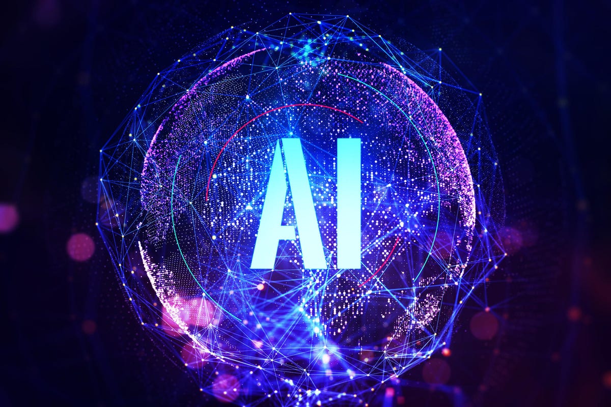 Abbreviation is Artificial Intelligence on a digital globe background. Machine learning concept. 3D Rendering