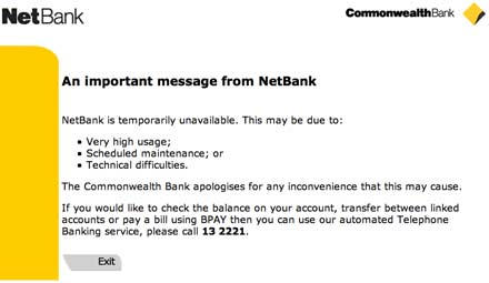 NetBank online error message