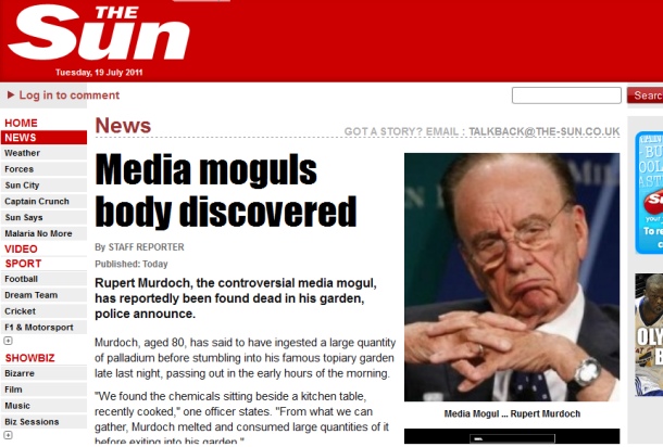 Fake Sun homepage Murdoch