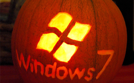 Pumpkin with Windows 7 etched in