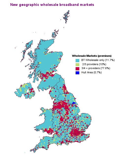 Ofcom map of UK broadband wholesale competition
