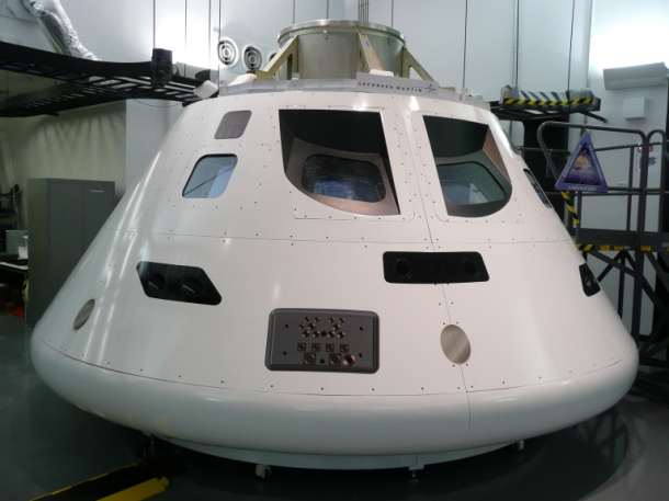A life-size model of the Orion spacecraft capsule