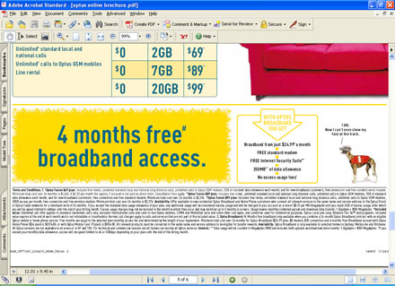 Optus advertising brochure previously online at their site.