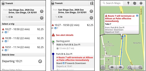 Google Maps service alerts
