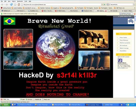 Screenshot of the hacked IDC page