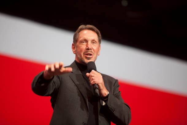 Larry Ellison on stage at Oracle World