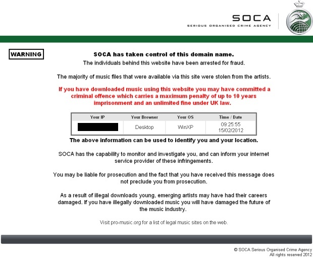 SOCA takedown notice