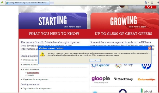 Startup Britain fake anitvirus message