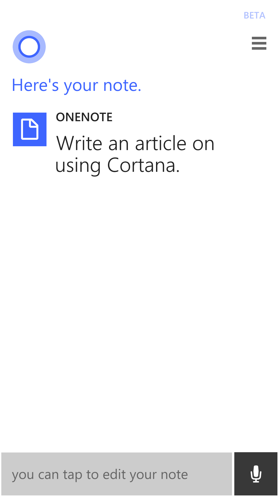 Cortana OneNote