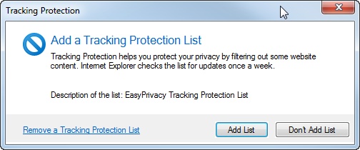 IE9 tracking protection list