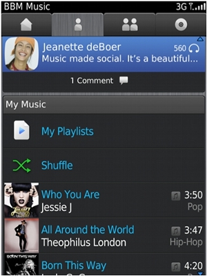 BBM Music lets users share 50 track playlists