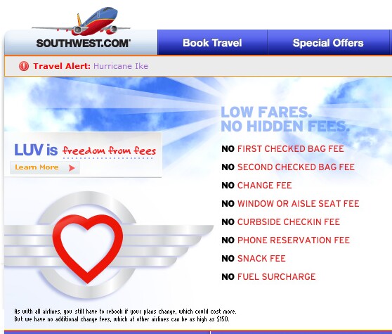 Southwest Airlines home page