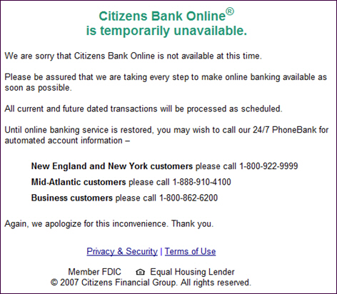 Citizens Bank Online is down