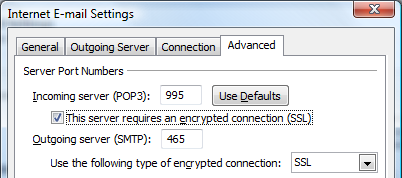 Secure POP3 and SMTP email with SSL