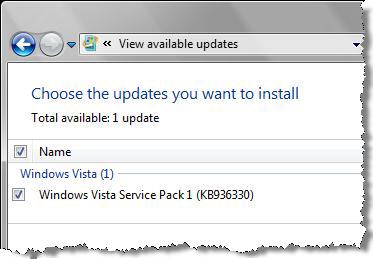 Windows Vista Service 1 via Windows Update