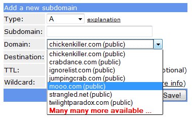 Subdomains available from Free DNS.