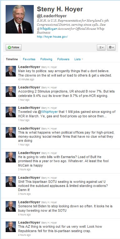 The twitter account @leaderhoyer on 1/26/11.