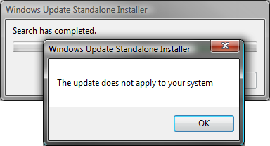 Windows Vista update package error message