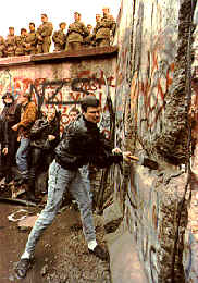 breaking down the Berlin Wall in 1989