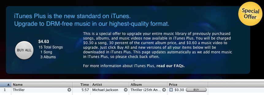 New iTunes Plus upgrade options
