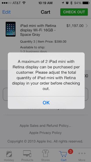 Apple is imposing a strict limit of 2 Retina iPad minis per customer - Jason O'Grady