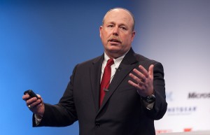 Microsoft COO Kevin Turner touts Windows 8 at the CeBIT tech show in Hanover, Germany.