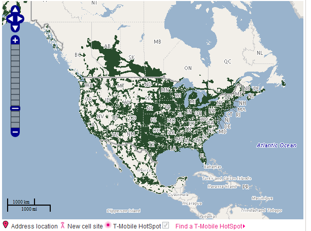 T-Mobile's network coverage map.