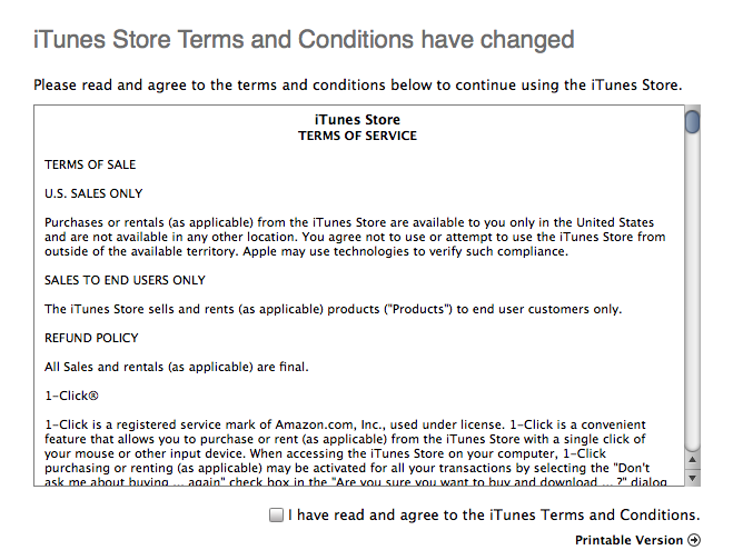 Apple updates iTunes store TÂ’s and CÂ’s
