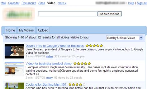 Screenshot of Google Apps video sharing
