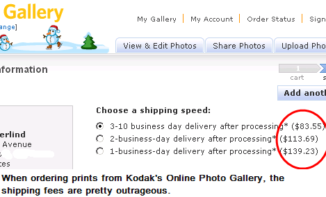 Kodak Online Shipping Charge