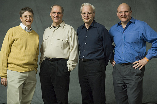 Bill Gates, Ray Ozzie, Craig Mundie and Steve Ballmer at GatesÂ’ retirement announcement in 2006