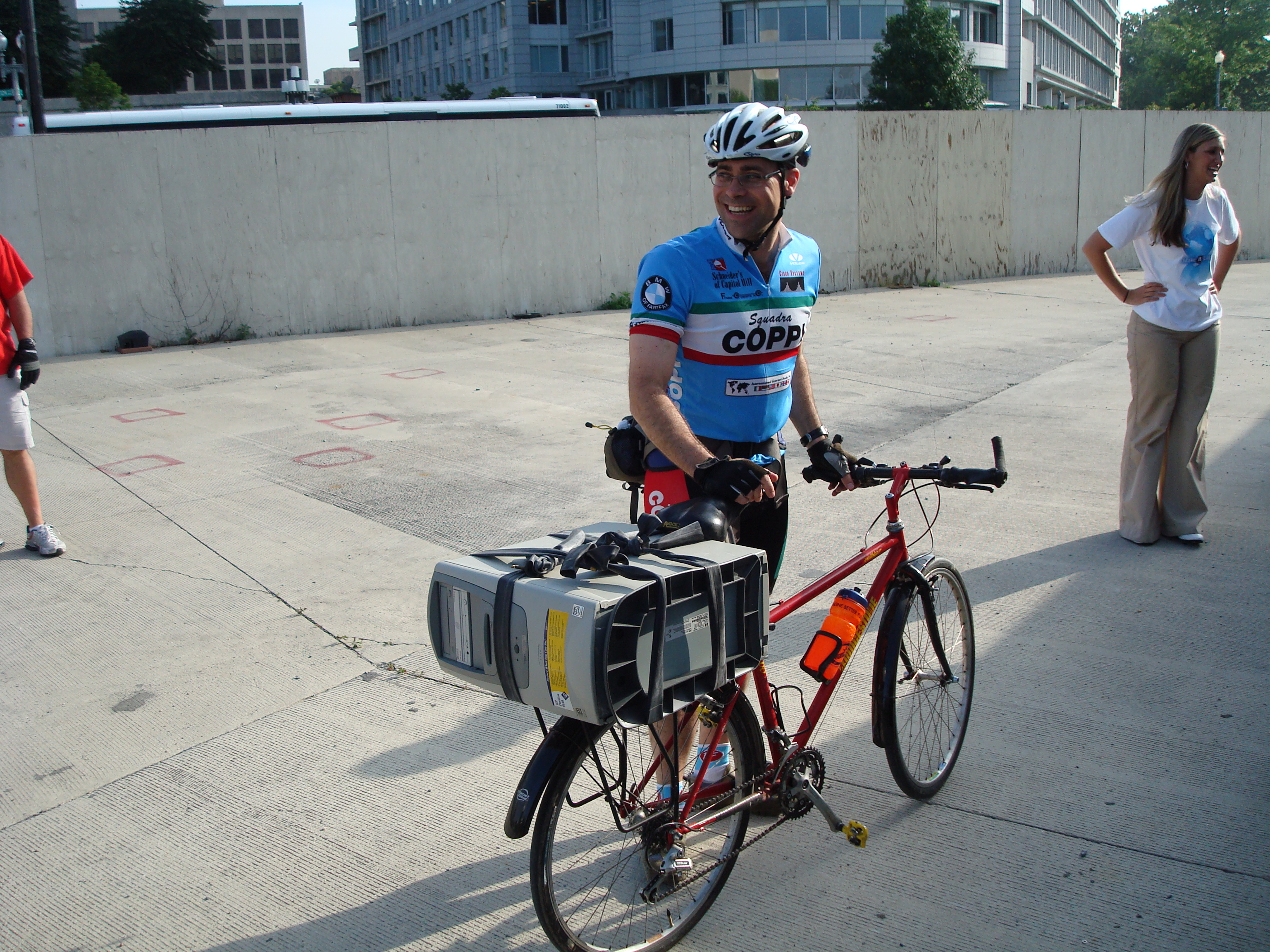 Eric Joyce, Manager of Escalation Bureau, U.S. House of Representatives, rode his bike into the Capitol from Arlington, Va., with a desktop strapped to the back.