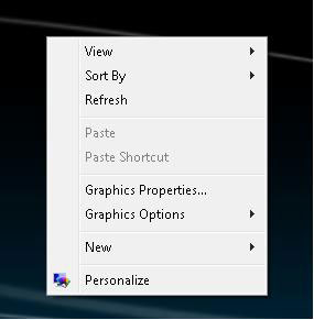 The Vista desktop pop-up menu