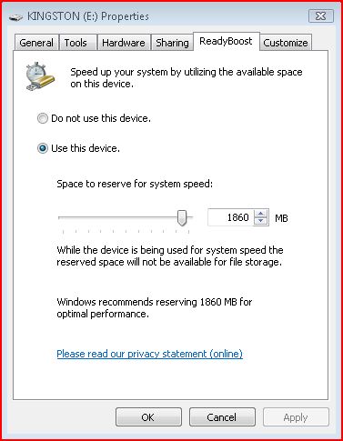 Windows Vista's ReadyBoost Control Panel
