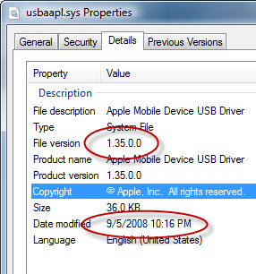 Apple USB driver shipped with original release of iTunes 8