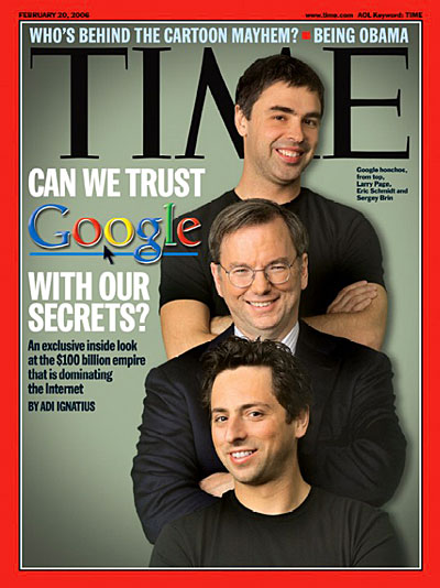 Time cover with Google co-founders and CEO, February 2008