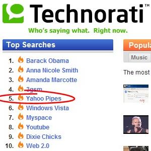 Yahoo Pipes is Technorati's fifth most popular search tonight