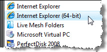 Internet Explorer x64 has a shortcut on the Vista Start menu, but itÂ’s not the default