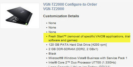Ordering a crapware-free Sony VAIO notebook