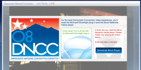 Democratic national convention site requires Silverlight and Move