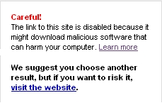 Live Search Malware Site Warning