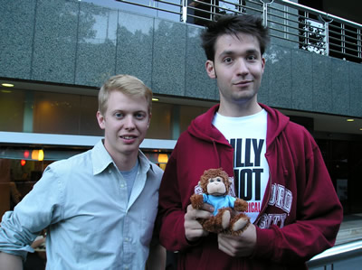 Reddit founders Steve Huffman and Alexis Ohanian with Remember the Milk mascot