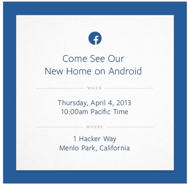 Facebook's “Come See Our New Home On Android” invitation.