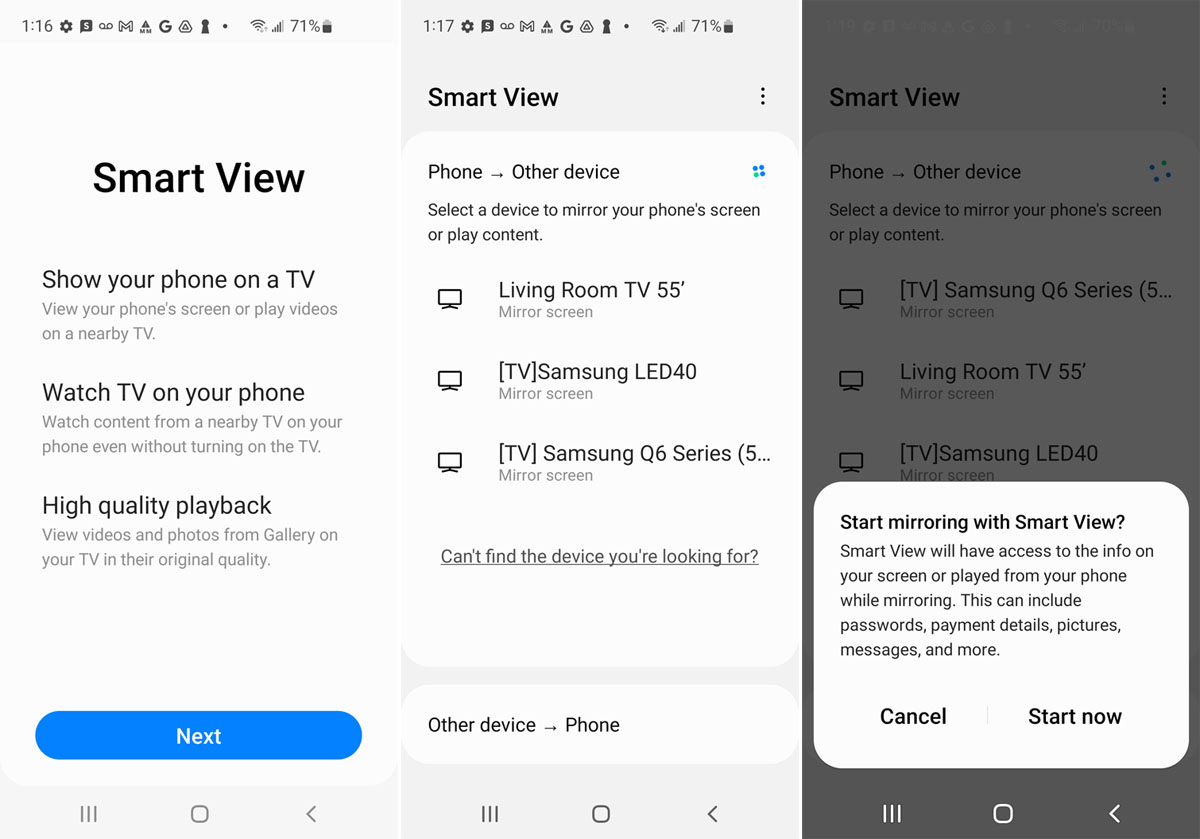Setup to mirror your Samsung phone with Smart View