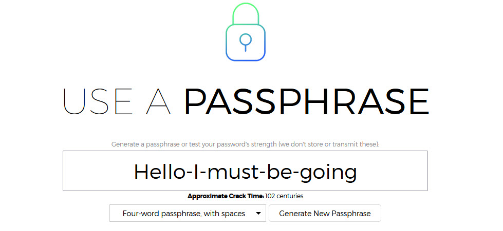 Use a Passphrase page