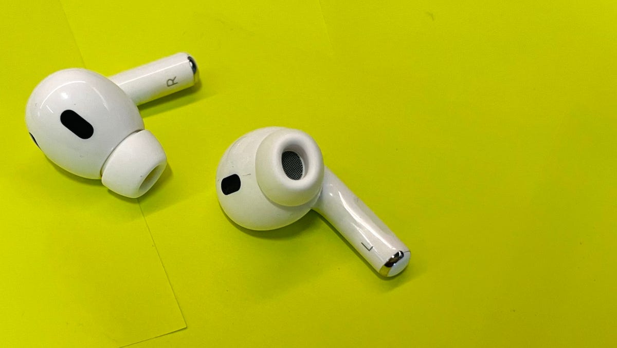 The AirPods Pro 2 speaker, with the lanyard insert on the right side.